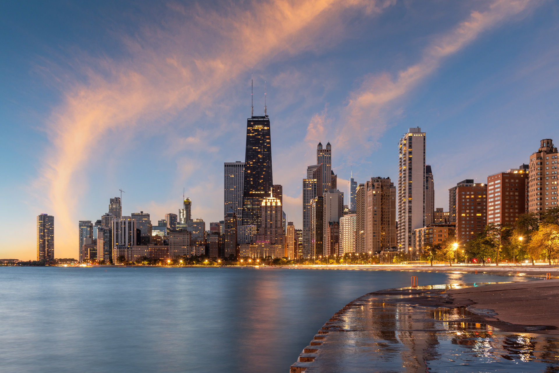 Chicago Skyline In Lake Michigan