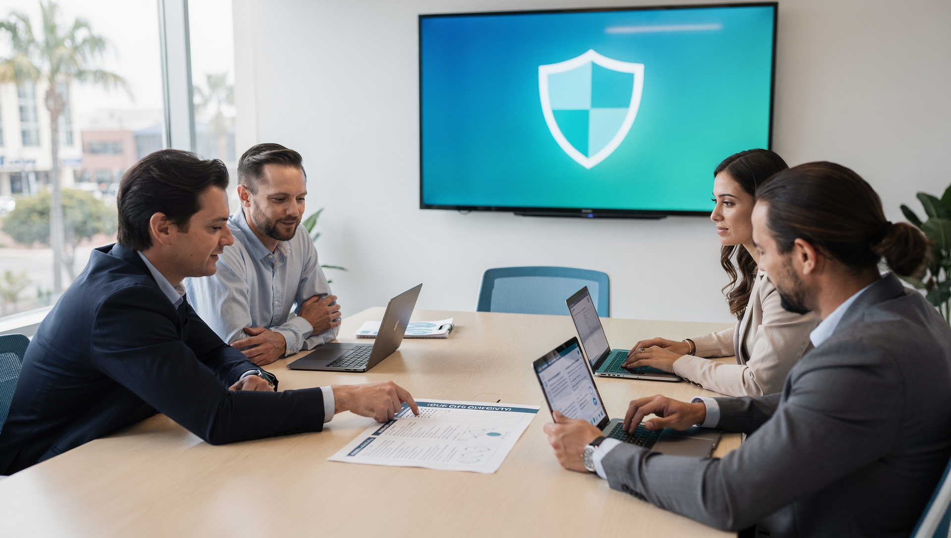 IT team reviewing a cybersecurity awareness checklist for a San Diego business