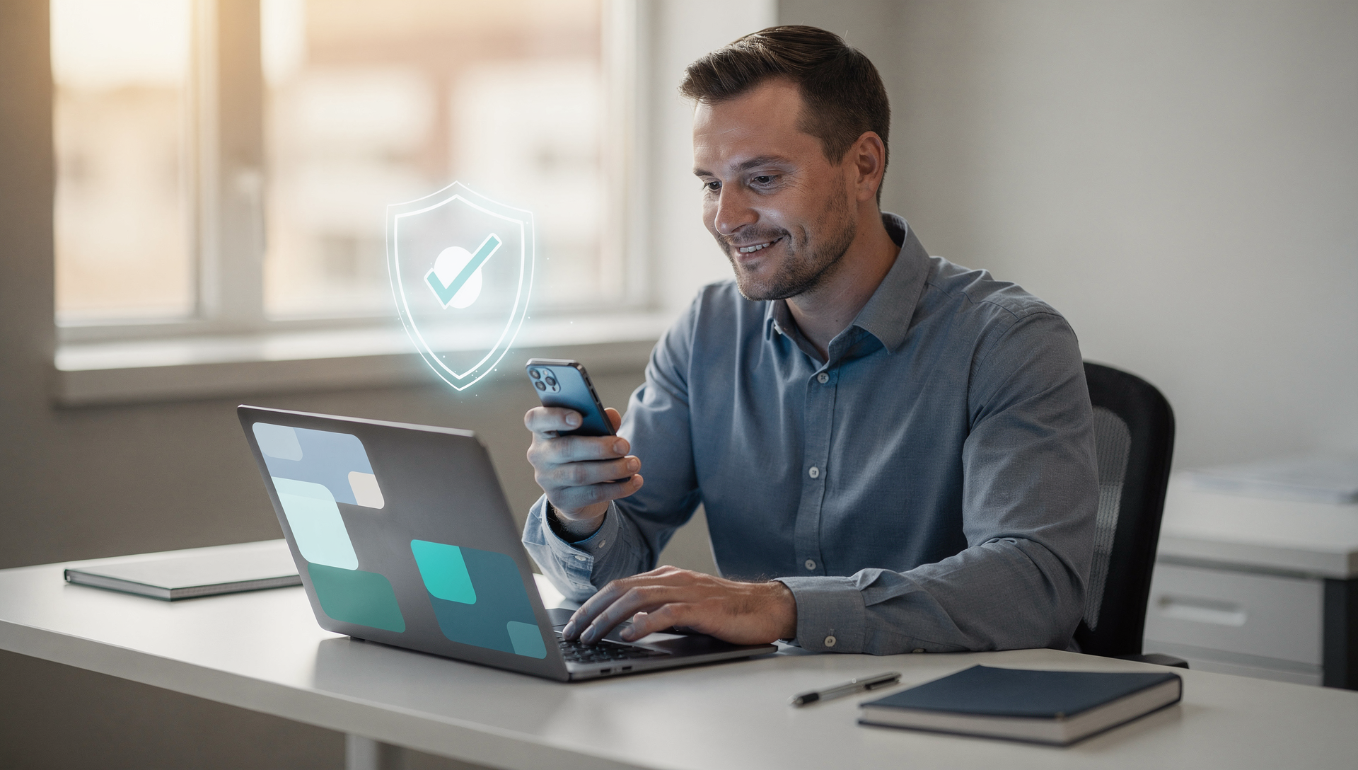 Employee logging in with multi-factor authentication at an Indianapolis business