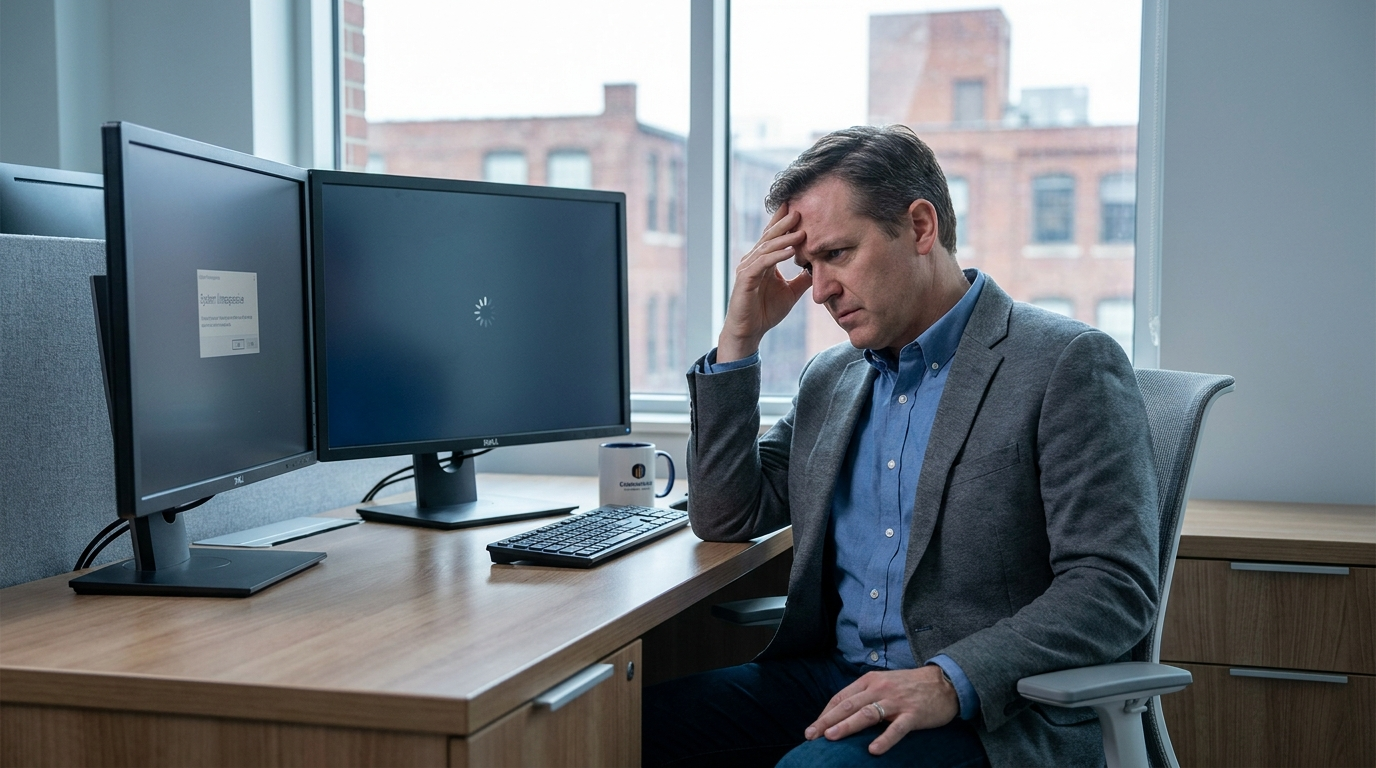 Business owner reviewing signs their Indianapolis company has outgrown its IT setup